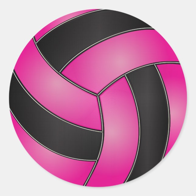 Hot Pink and Black Volleyball Classic Round Sticker (Front)