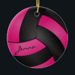 Hot Pink and Black Volleyball | DIY Name Ceramic Ornament<br><div class="desc">Pink Volleyball Ornament. A great gift for a volleyball player, volleyball fan or volleyball team coach, a fun sport design. More colours are available if you can't find your colours, please contact me. ⭐This Product is 100% Customisable. Graphics and / or text can be added, deleted, moved, resized, changed around,...</div>