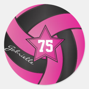 Hot Pink and Black Volleyball   DIY Text Classic Round Sticker