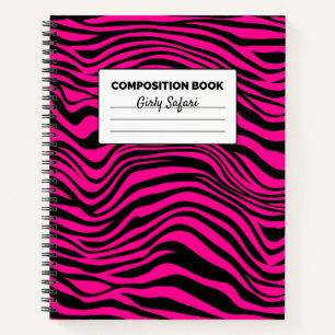 Hot Pink and Black Zebra Stripe Composition Notebook