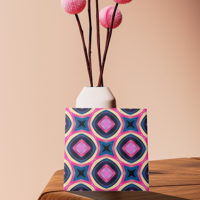Hot Pink and Blue Abstract Geometric Pattern Ceramic Tile (Creator Uploaded)