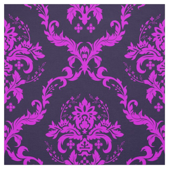 Hot Pink And Blue Floral Damasks Fabric (Swatch)