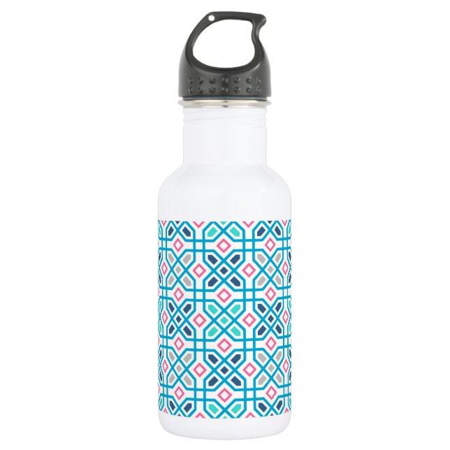 Hot pink and blue geometric pattern 532 ml water bottle (Front)