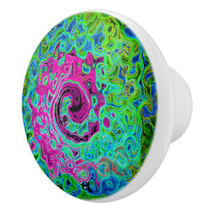 Hot Pink and Blue Groovy Abstract Retro Swirl Ceramic Knob