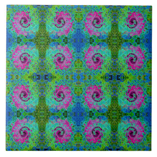Hot Pink and Blue Groovy Abstract Retro Swirl Ceramic Tile