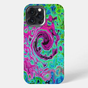 Hot Pink and Blue Groovy Abstract Retro Swirl iPhone 13 Pro Max Case