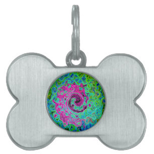 Hot Pink and Blue Groovy Abstract Retro Swirl Pet ID Tag