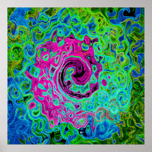 Hot Pink and Blue Groovy Abstract Retro Swirl Poster