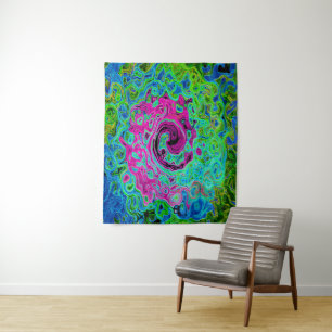 Hot Pink and Blue Groovy Abstract Retro Swirl Tapestry