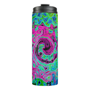 Hot Pink and Blue Groovy Abstract Retro Swirl Thermal Tumbler