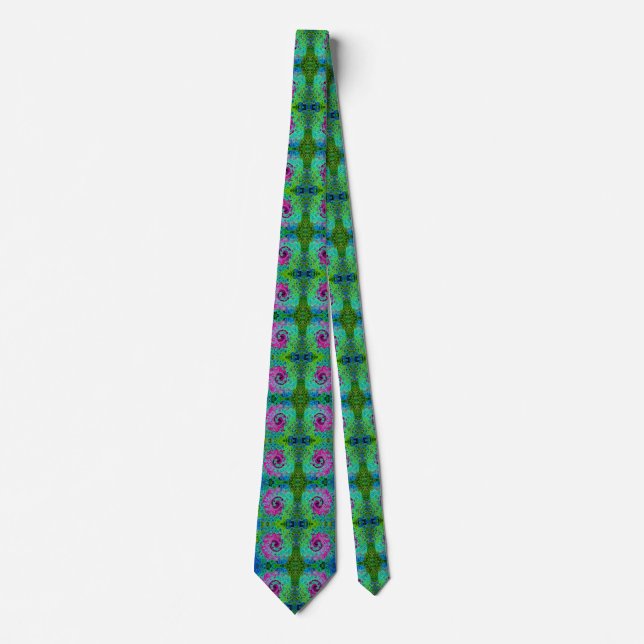 Hot Pink and Blue Groovy Abstract Retro Swirl Tie (Front)