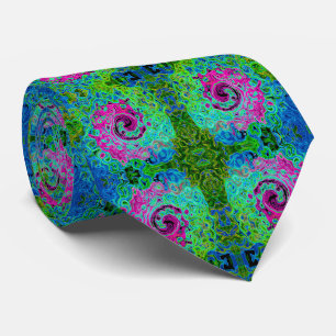 Hot Pink and Blue Groovy Abstract Retro Swirl Tie