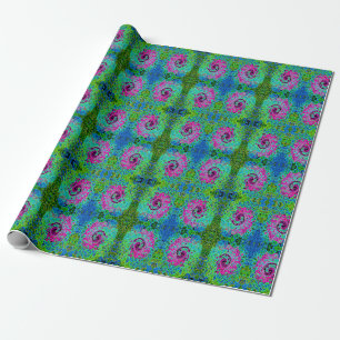 Hot Pink and Blue Groovy Abstract Retro Swirl Wrapping Paper