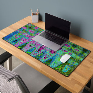 Hot Pink and Blue Groovy Abstract Retro Waves Desk Mat