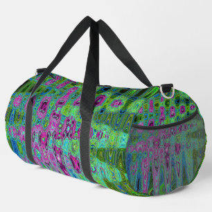 Hot Pink and Blue Groovy Abstract Retro Waves Duffle Bag