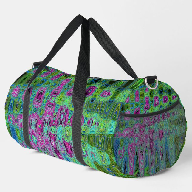 Hot Pink and Blue Groovy Abstract Retro Waves Duffle Bag (Right Corner)