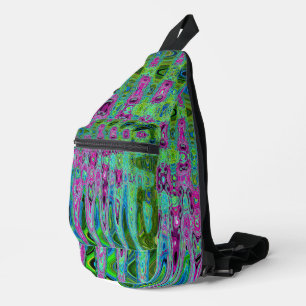 Hot Pink and Blue Groovy Abstract Retro Waves Sling Bag