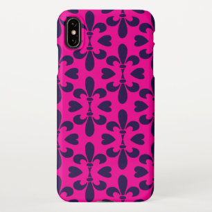 Hot Pink and Blue Vintage Lily Pattern iPhone Case