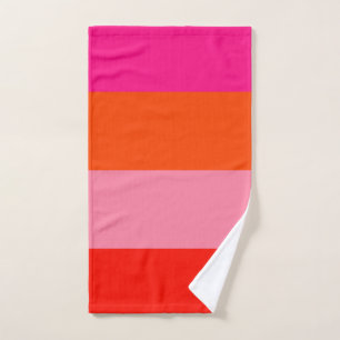Hot Pink and Bright Orange Stripes  Bath Towel Set