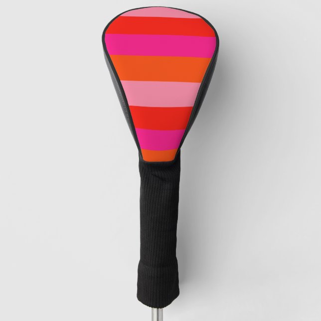 Hot Pink and Bright Orange Stripes Golf Head Cover (Front)