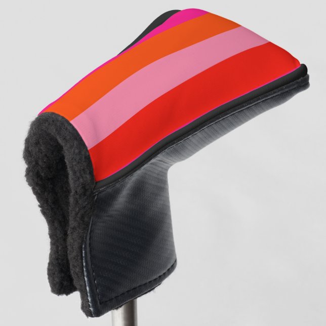 Hot Pink and Bright Orange Stripes Golf Head Cover (3/4 Front)