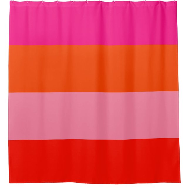 Hot Pink and Bright Orange Stripes Shower Curtain (Front)