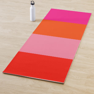 Hot Pink and Bright Orange Stripes Yoga Mat