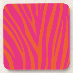 Hot Pink and Bright Orange Zebra Stripes Beverage Coaster