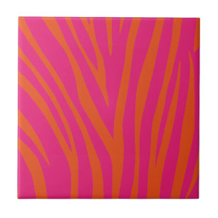Hot Pink and Bright Orange Zebra Stripes Ceramic T Tile