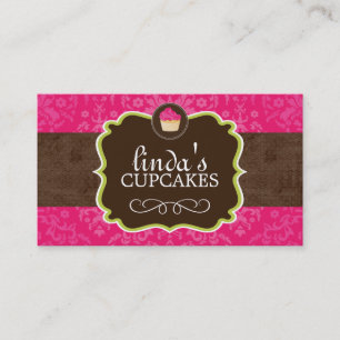 Hot Pink and Brown Cupcake Business Cards