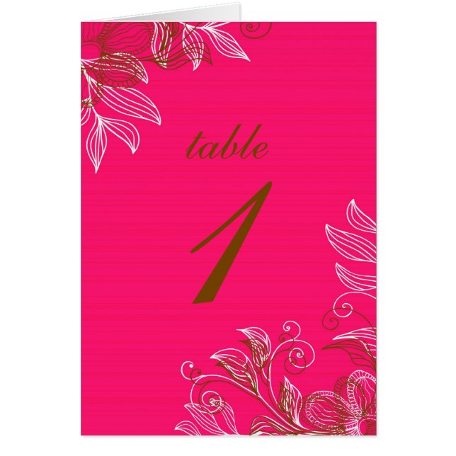 Hot Pink and Brown Floral Table Seating Cards (Front)