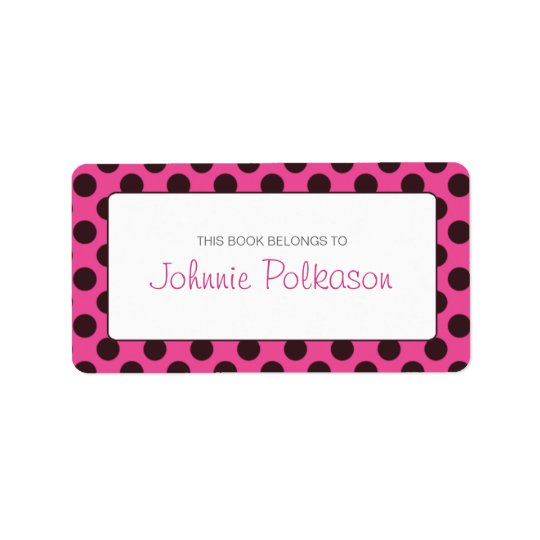 Hot Pink and Brown Polka Dot Bookplate Address Label