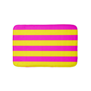 Hot Pink And Canary Yellow Stripes Bath Mat