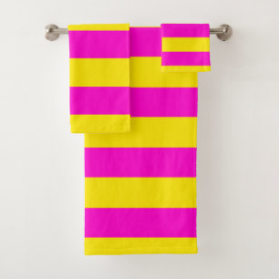 Hot Pink And Canary Yellow Stripes Bath Towel Set