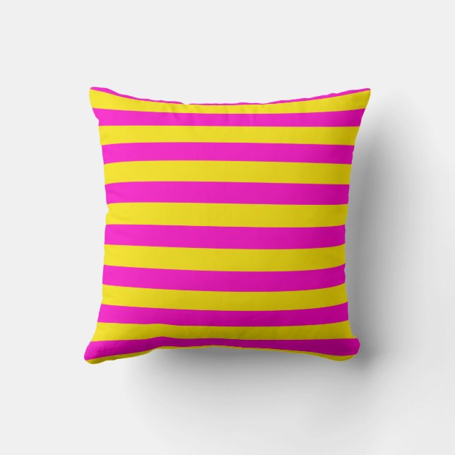 Hot Pink And Canary Yellow Stripes Cushion (Back)