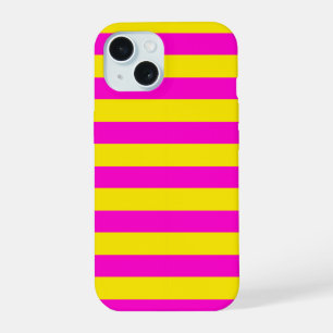 Hot Pink And Canary Yellow Stripes iPhone 15 Case