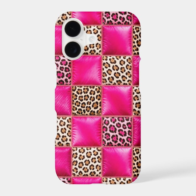 Hot Pink and Cheetah Print Patchwork Phone Case (Back)