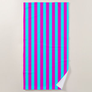 Hot Pink And Cyan Blue Green Turquoise Stripes Beach Towel