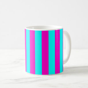 Hot Pink And Cyan Blue Green Turquoise Stripes Coffee Mug