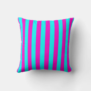 Hot Pink And Cyan Blue Green Turquoise Stripes Cushion