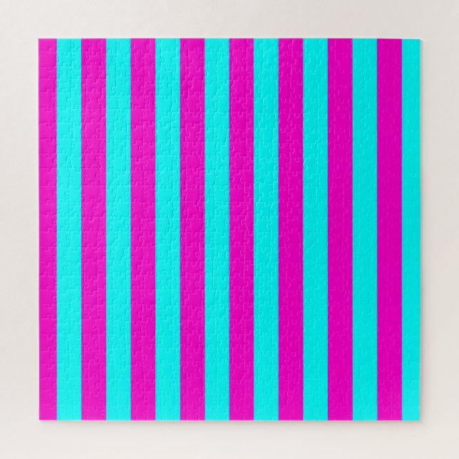Hot Pink And Cyan Blue Green Turquoise Stripes Jigsaw Puzzle (Vertical)