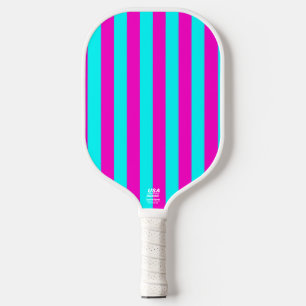 Hot Pink And Cyan Blue Green Turquoise Stripes Pickleball Paddle