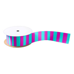 Hot Pink And Cyan Blue Green Turquoise Stripes Satin Ribbon