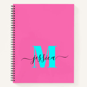 Hot Pink and Cyan Personalized Monogram Notebook