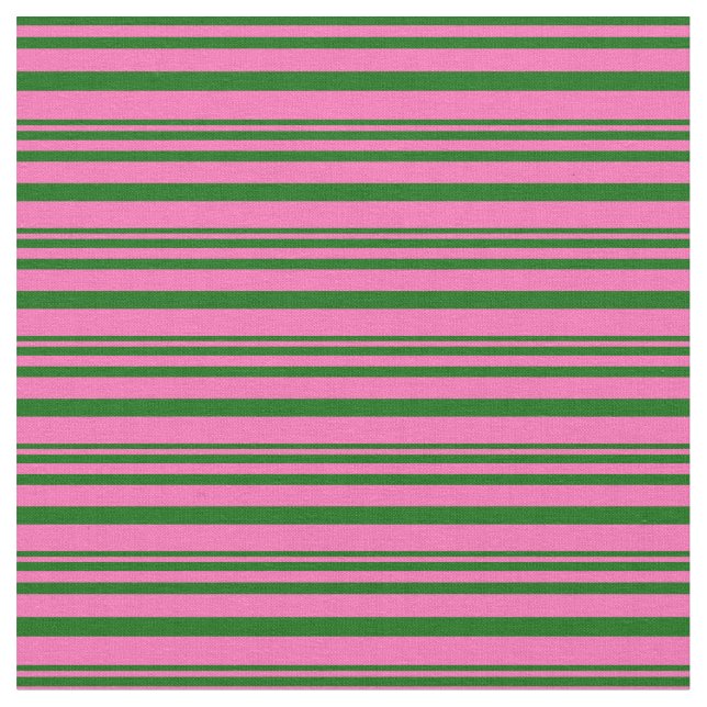Hot Pink and Dark Green Coloured Lines Pattern Fabric (Close Up)