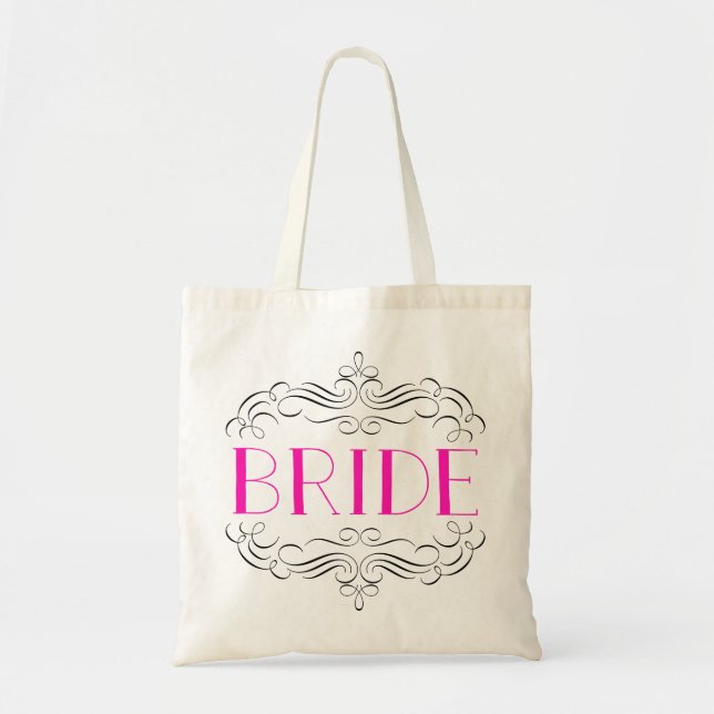 Hot Pink and delicate swirls Wedding tote (Front)