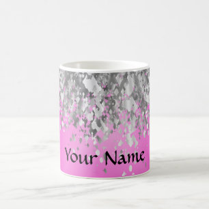 Hot pink and faux glitter coffee mug