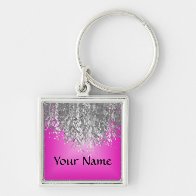 Hot pink and faux glitter key ring (Front)