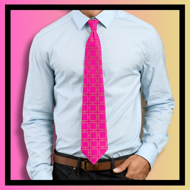 Hot Pink and Gold Box Pattern Tie (Creator Uploaded)