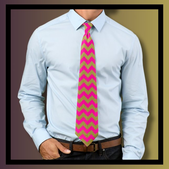 Hot Pink and Gold Chevron Pattern Tie (Creator Uploaded)